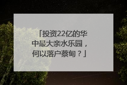 投资22亿的华中最大亲水乐园，何以落户蔡甸？